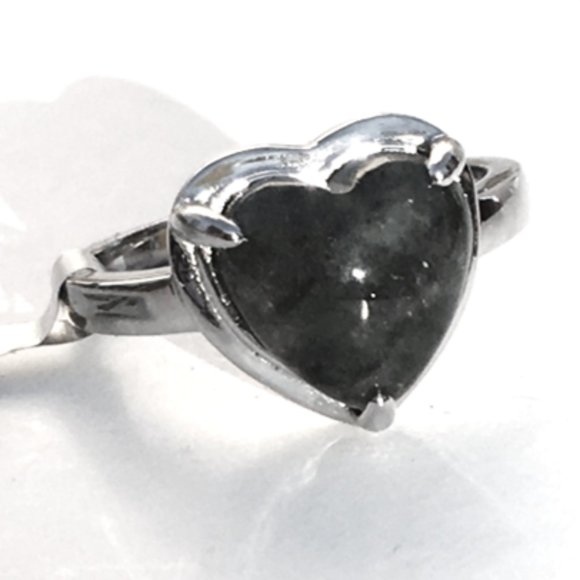 Burmese Black Jade Heart Ring .925 Type A RARE Sterling Silver - Picture 3 of 16